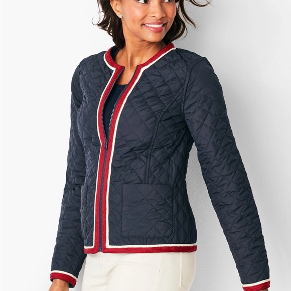Talbots Reversible Quilted Jacket XS – Navy & Red Geometric Print - Picture 14 of 16